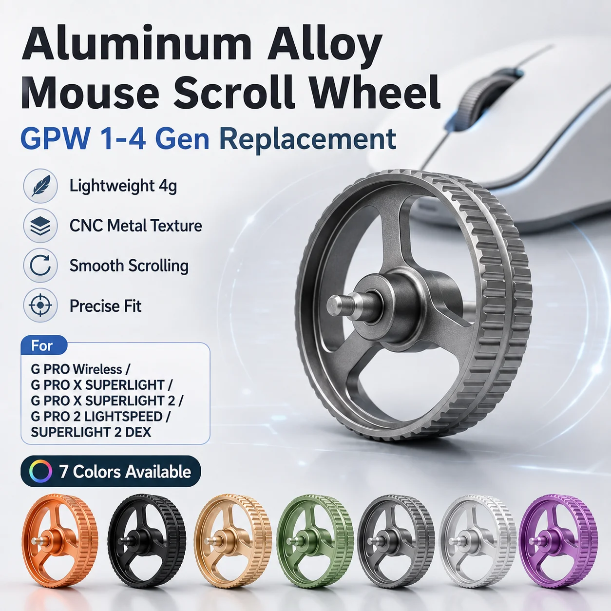 Aluminum Alloy Mouse Scroll Wheel Replacement for Logitech G PRO Wireless G PRO X SUPERLIGHT 2 G PRO 2 LIGHTSPEED GPW Mouse Part