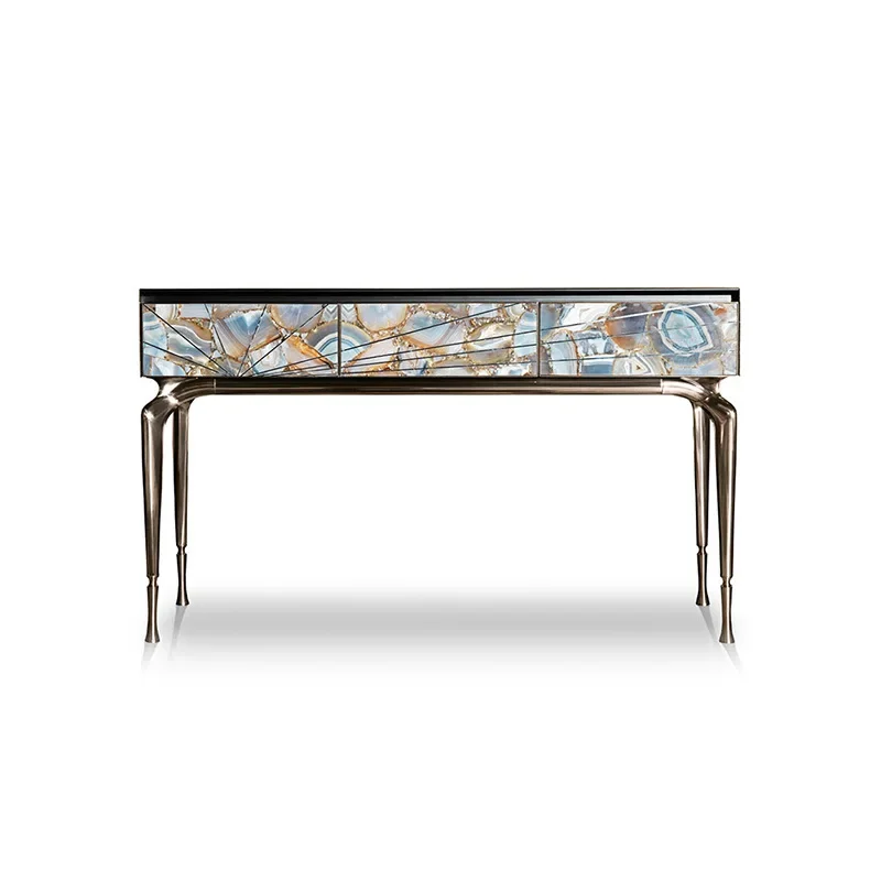 

Italian natural agate entrance table Luxury villa home storage table Modern solid casting stainless steel table