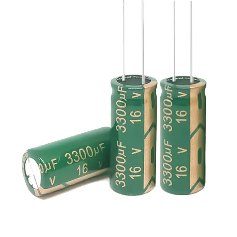 10pcs Green gold high-frequency low resistance 16V3300UF 10*25mm directly inserted aluminum electrolytic capacitor 3300UF/16V