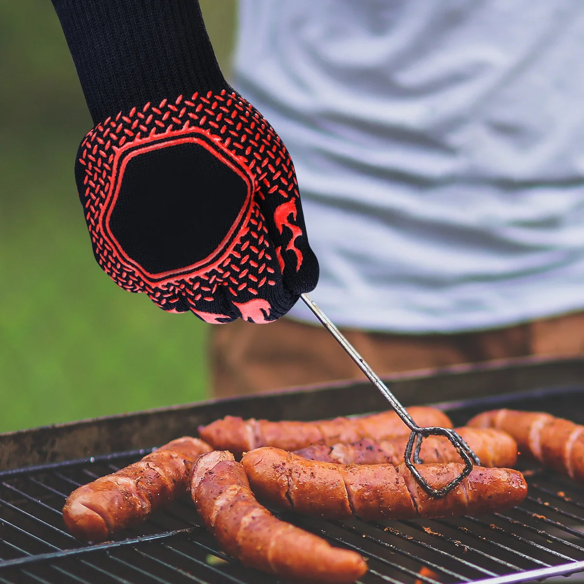 

Kitchen Accessories Heat Resistant Gloves 800c Cotton Silicone Oven Mitts Black Red Non Slip Easy Storage Oven Mitt Set