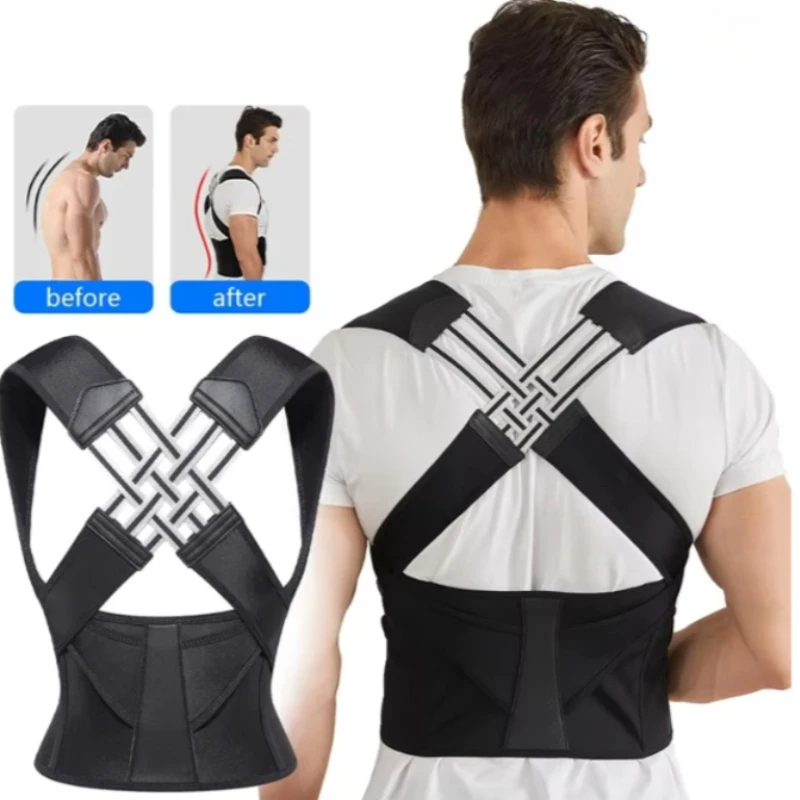 Black Posture Corrector Brace, Breathable Elastic Back Support Belt, Adjustable Shoulder Posture Trainer for Students,Upper Back