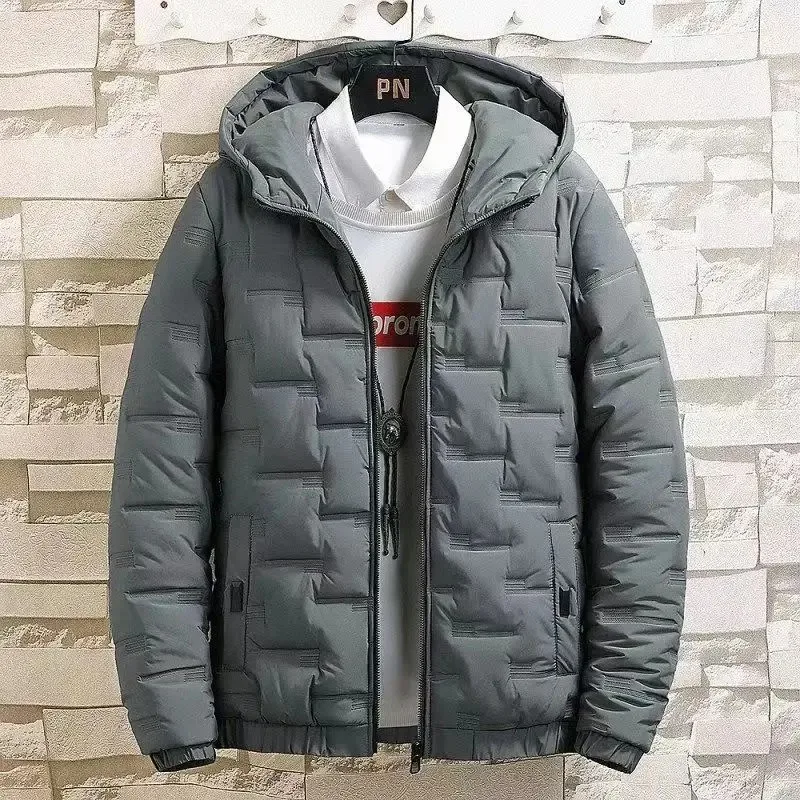 Winter Man Cotton Coat Trendy Thicken and Warmth Hooded Cotton Jacket Solid Color Lightweight Padded Jackets Korean Men\'s Coat