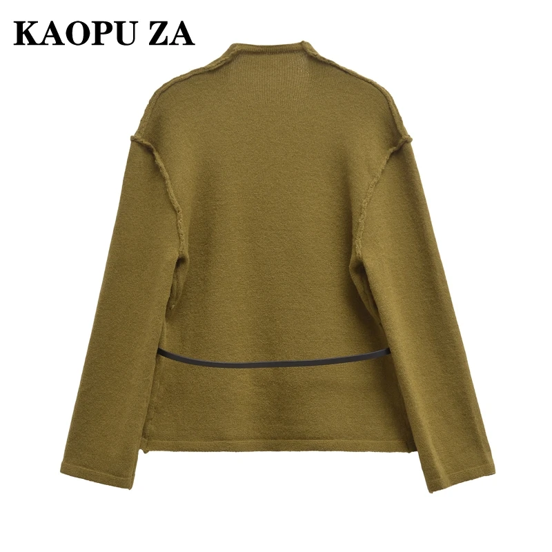 KAOPU ZA 2024 Winter New Woman Hipster Long Sleeve Knit Jacket Coat Casual Autumn Woman's Green V-Collar Top Cardigan Outerwear