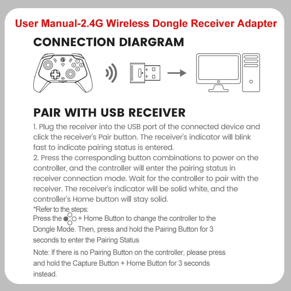 Gamesir X5s Bluetooth 2.4g Adattatore ricevitore dongle wireless per G8 + G8 Plus Cyclone Cyclone Pro Accessori per console di gioco per PC