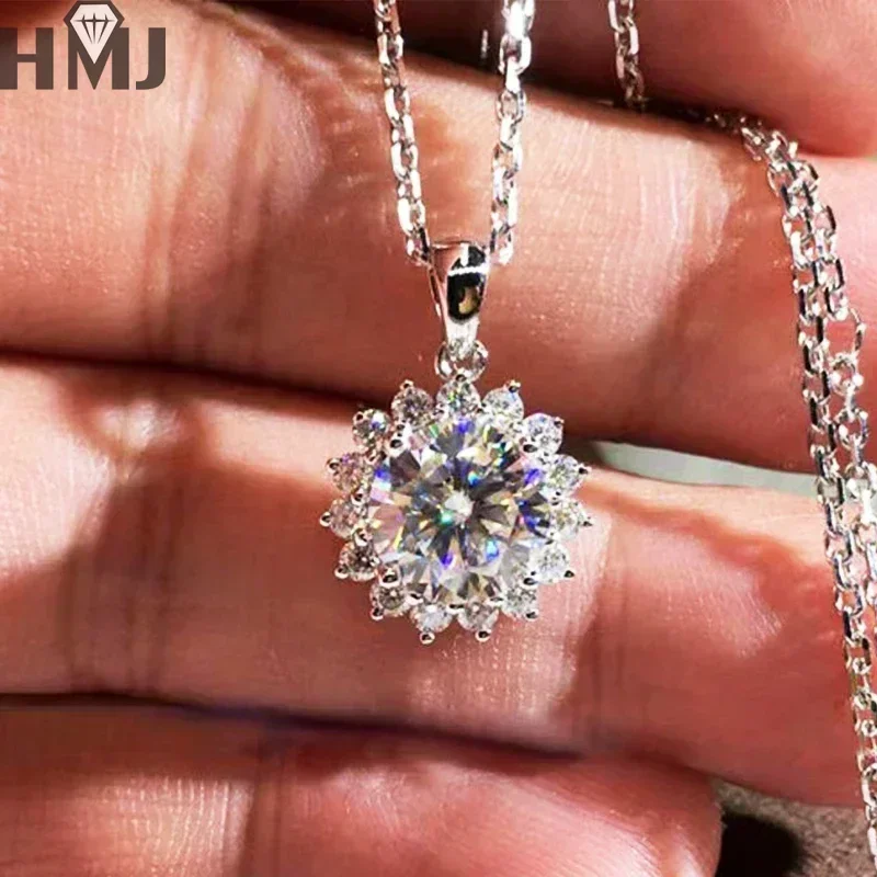 D Color Moissanite Diamond 6.5mm 1CT Necklace For Woman Pendant 925 Silver Necklace For Women Chains Party Bridal Fine Jewelry