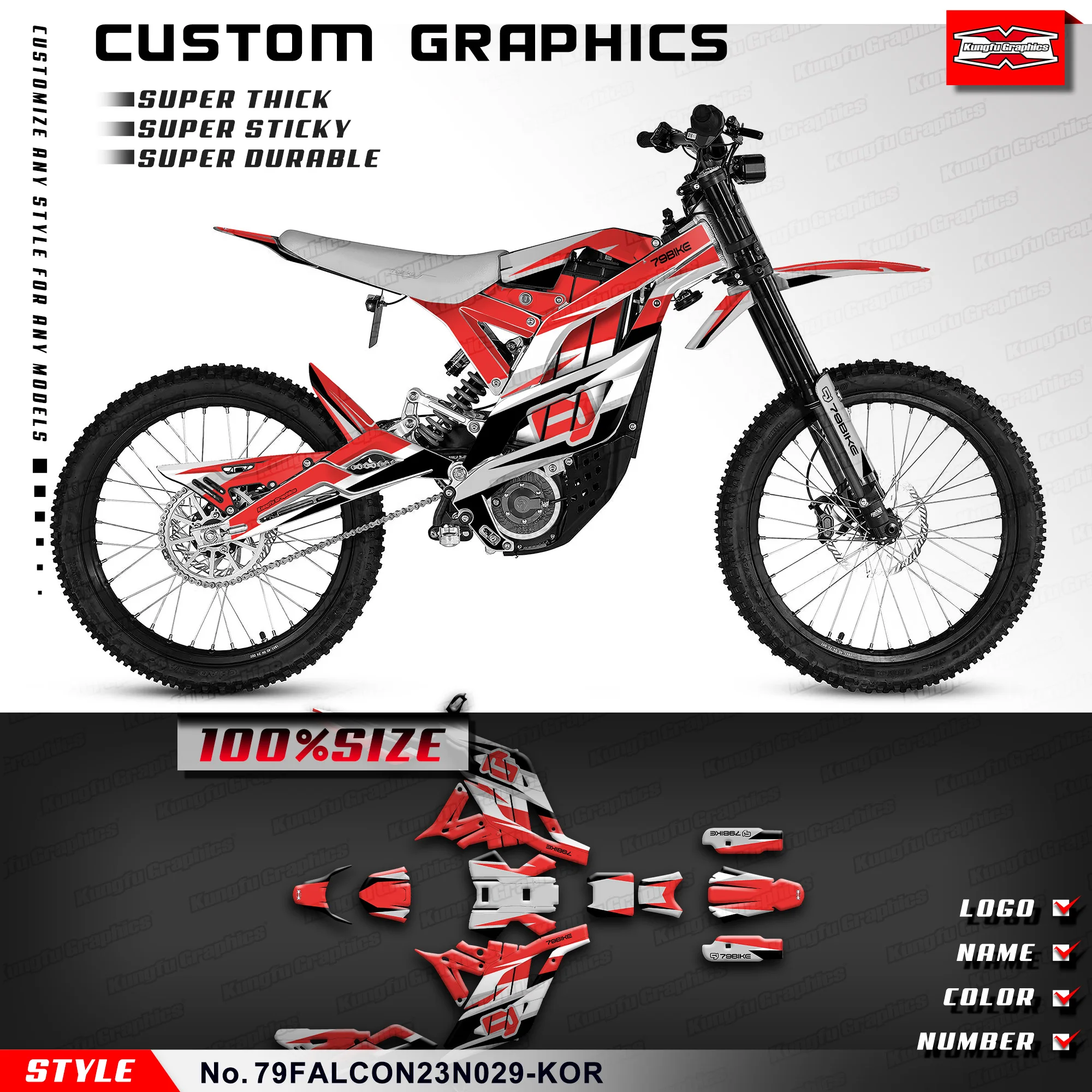 

KUNGFU GRAPHICS Motorcycle Stickers Vinyl Wrap for 79BIKE Falcon Pro Dirt eBike 79 Bike, Rebuild Kit, 79FALCON23N029-KOR