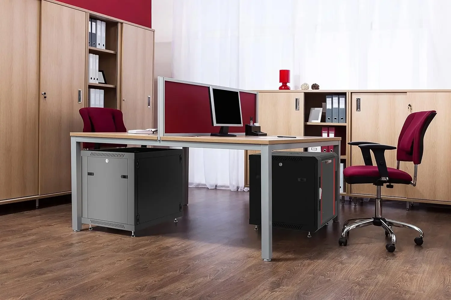 Armário de servidor com tampa profunda de 35 polegadas em rodízios com rede de rack de servidor de ventilador 15U