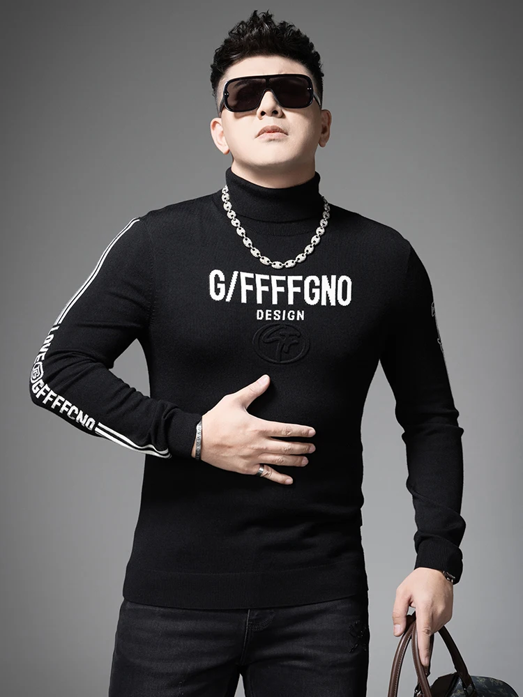 

Warm Woolen Knitted High Collar Long Sve Slim Fit Men's T-irt Faionable Autumn Winter Casual Sle Base Layer irt