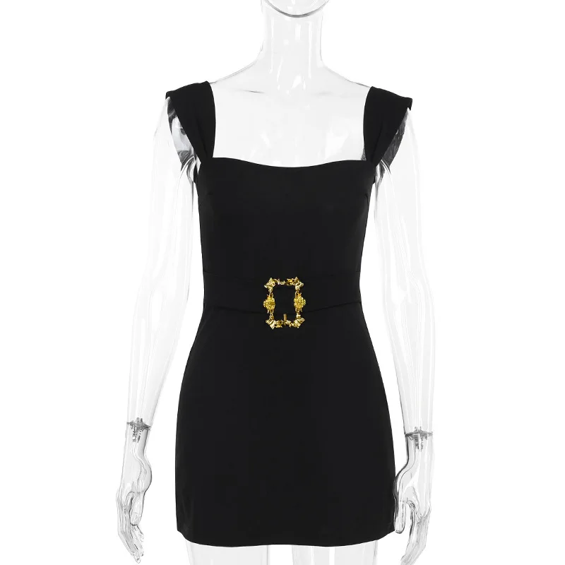 

2024 new sexy hip dress fashion style temperament metal accessories vest dress female