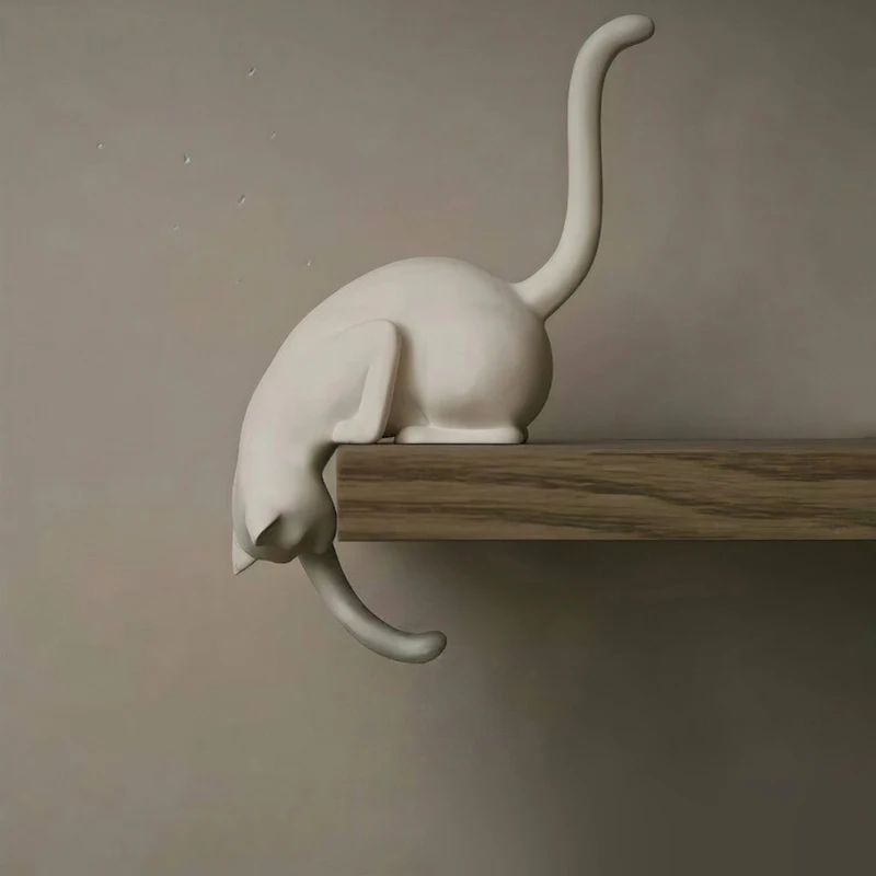 3d Printed Cat Shelf Hook With Lantern Figurine Statue Home Bedroom Desk Ornament Night Light Upside-down Hanging Decoration