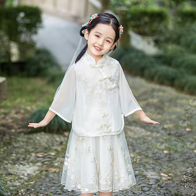 

Children's Summer Tang Suit Chinese Style Super Immortal Improved Hanfu Suit Girl Republic of China Style Performance Costume