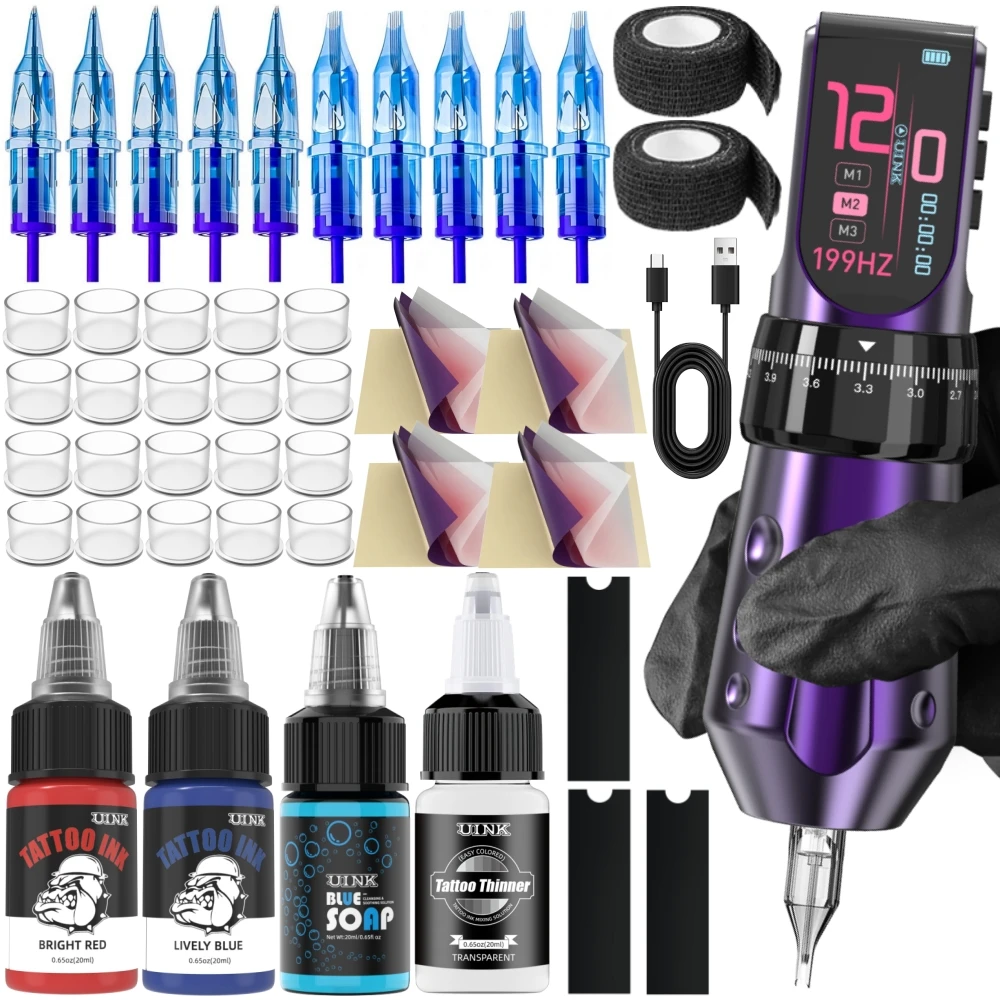 DQFART T9&T9Pro Macchina per Tatuaggi Elettrica Senza Fili con Batteria Rimovibile, Carta per Trasferimento Inchiostro per Tatuaggi, Inchiostro per Ta