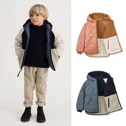 Children's Jackets 2023 Winter New Fashionable Reversible Boys Cotton Coat Cotton Warm Girls Hooded Jacket Children's Clothing