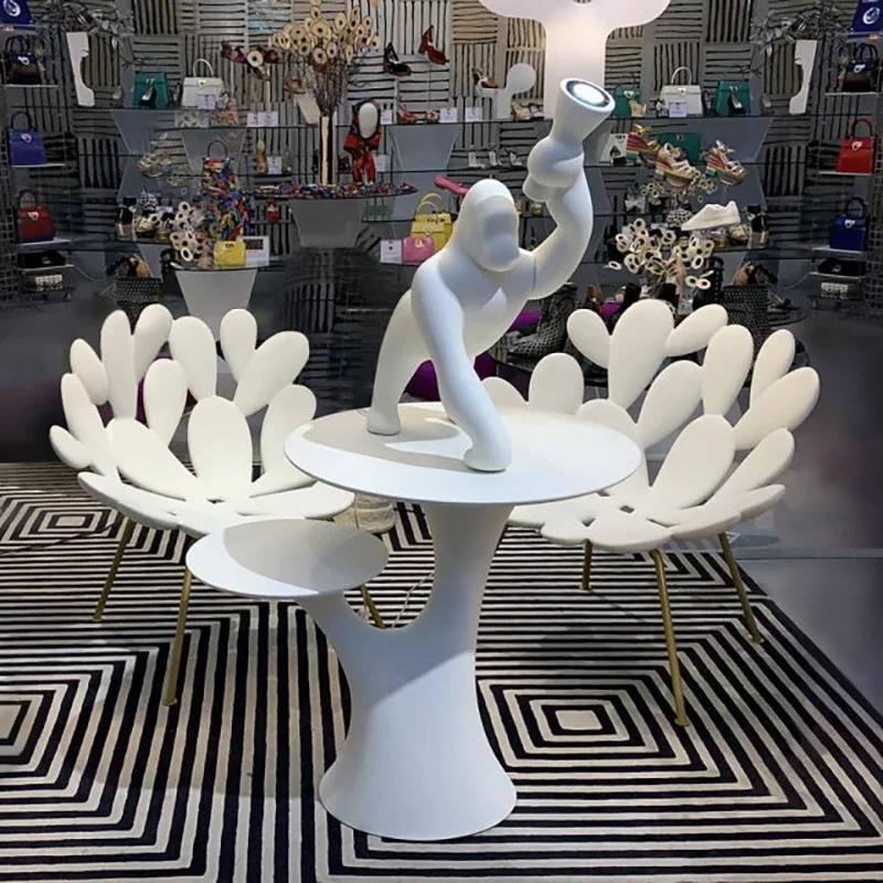 Outdoor irregular-shaped fiberglass dining table, rabbit leisure mall park animal sculpture chair shape