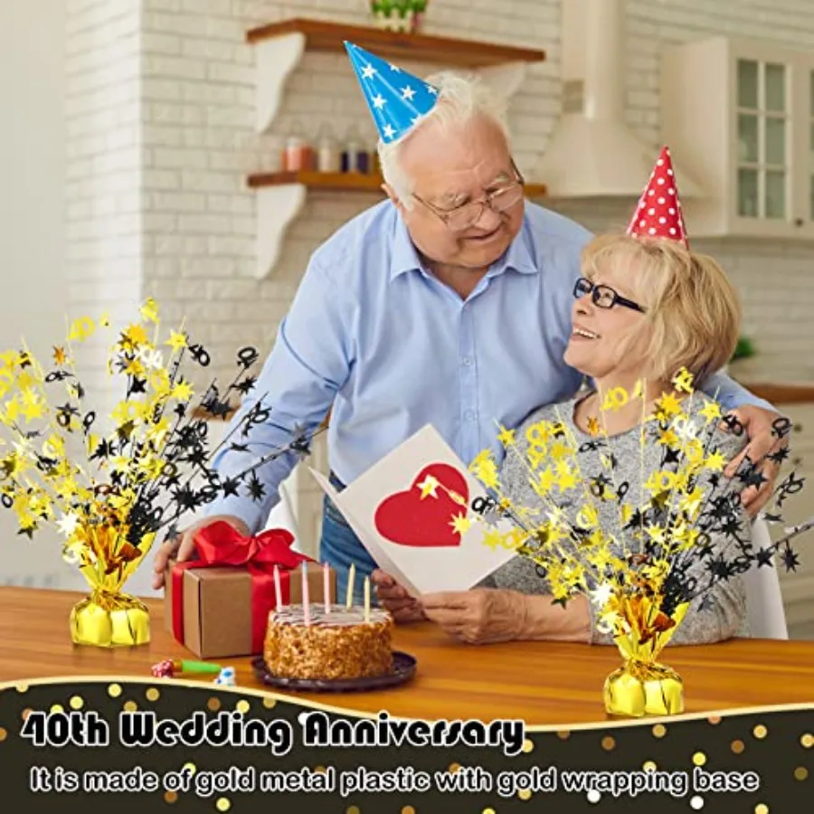 3個セット ハッピー40歳誕生日テーブルセンターピース 40周年結婚記念日パーティー用品 メタリックゴールドグリーム 40年記念用