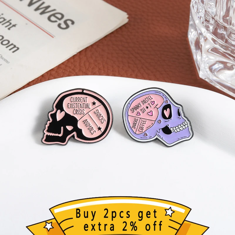 Fun Skull Brain List Brooches, Zinc Alloy Enamel Material, Heart Content Decorative Badge, Unisex Daily Accessory Gift