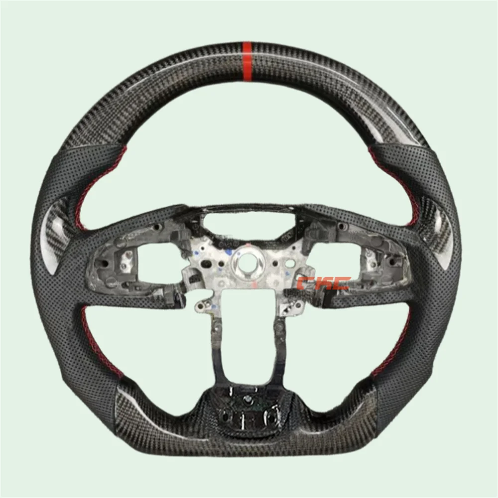 

Customized Carbon Fiber black Perforated Leather Red stitch Steering Wheel Fit Honda Civic 2016 2017 2018 2019 2020 2021
