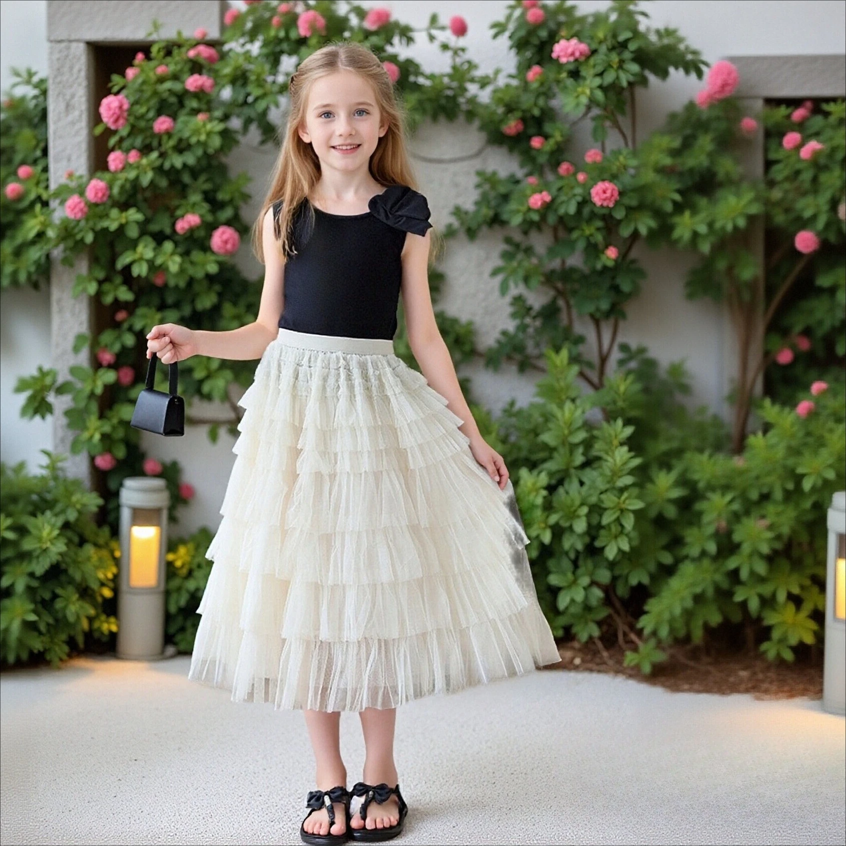 Teenage Girls Clothes Set Summer 2026 New Black Vest Tiered Skirt Two Pieces Kids Outfits Fashion Princess Children Costumes