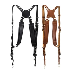 Camera Strap Photography Accessories for Two Cameras  Dual Shoulder Leather Harness Leather Rivets Camera Suspenders