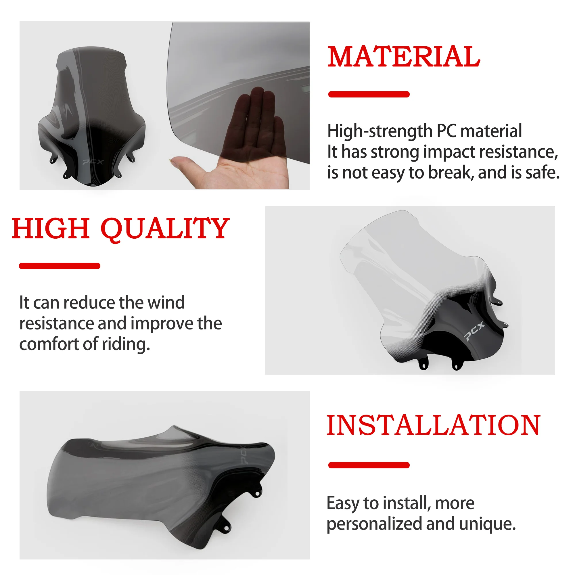 Motorcycle Windscreen for 2021 - 2024 Honda PCX150 PCX160 PCX125 Windshield PCX 125 150 160 Wind Deflector Spoiler Cover 22 2023