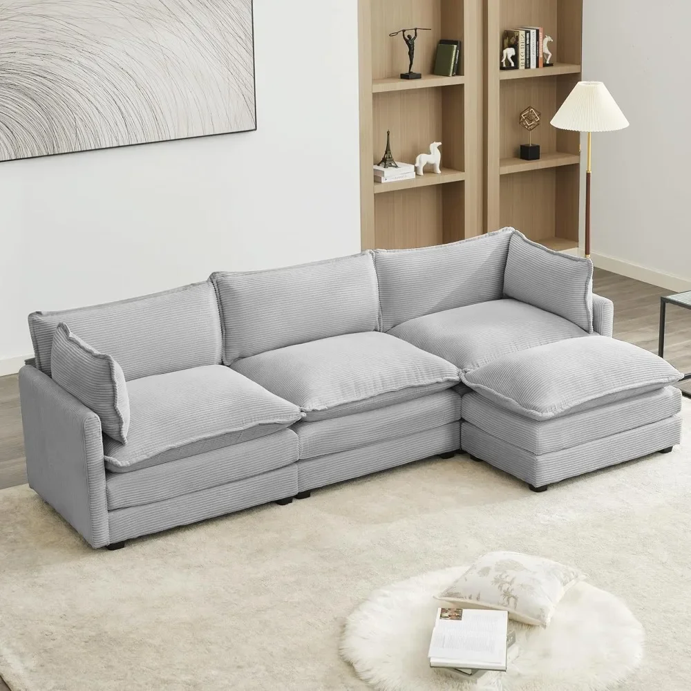 

112" Wide Corduroy Sectional Sofa, Modern L Shaped Couch with Convertible Chaise, Extra Large 4 Seat Sofa Set