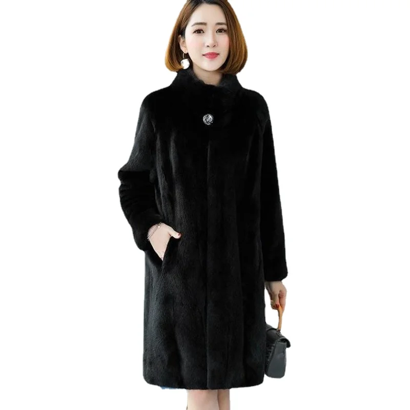 ZXRYXGS Temperament Elegant Imitation Mink Coat Mid Length Women's Coats 2024 New Fashion Faux Fur Coat Black White Size S-5XL