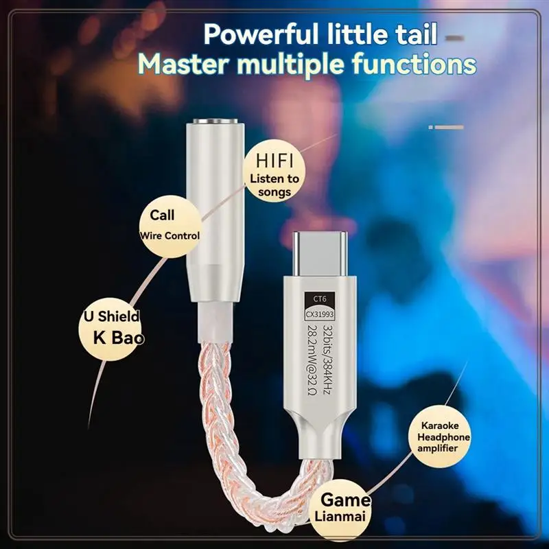 Надежный-32-битный 384 кГц Hi-Fi USB Type C к 3,5 мм аудиоадаптер Hi-Res ЦАП цифровой аудиодекодер разъем для наушников AUX конвертер, 32 бит
