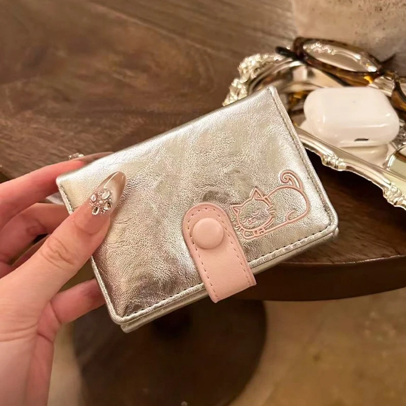 Fashion Cute Cat Short Wallet Large Capacity PU Leather Card Holder Purse Korean Style Three Fold Women Wallet