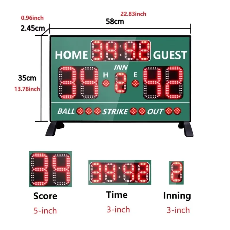 New Rechargeable Light Emitting Diode Timer Bureau Display Electronic Digital Softball Baseball Scoreboard with Remote Control
