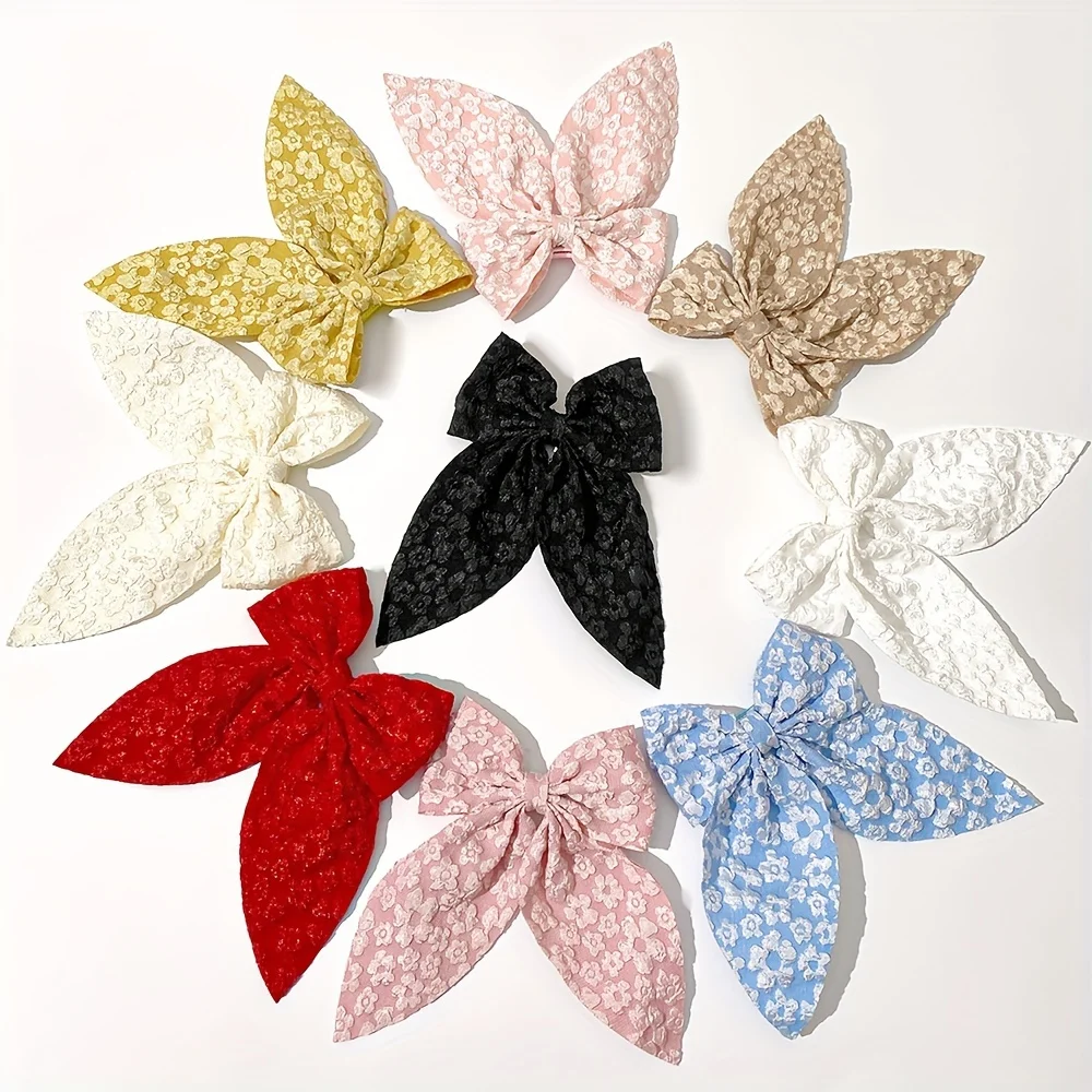 9 Pieces of Floral Ribbon Bow Hair Accessories, Sweet Ponytail Top Clip, Hair Ribbon Hairpin