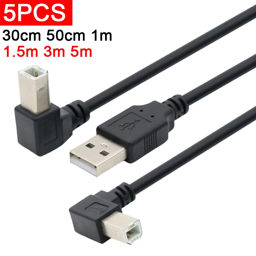 

5pcs 2.0 Printing Cable 90 Degree Elbow USB Square Port Printer Data Left Right Elbows Fully Copper Shielded 30cm 50cm 1m