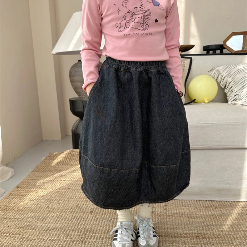 

Girls' Denim Skirt 2024 Spring And Autumn Korean Version Horizontal Line Fashion Versatile Splicing Comfortable Trend