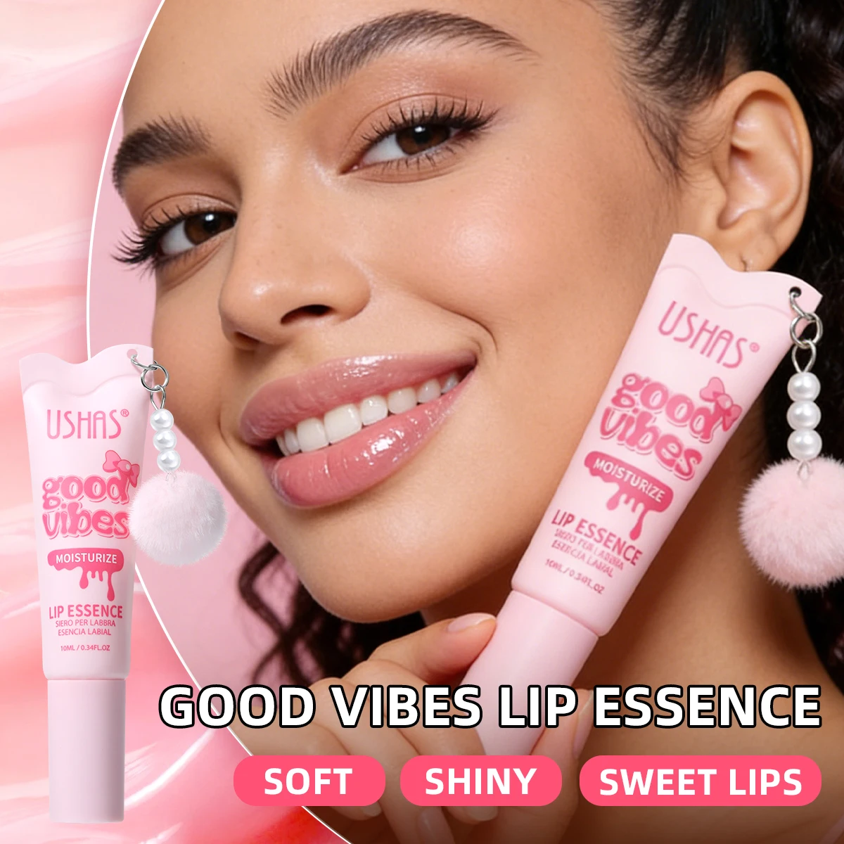 USHAS Good Vibes Lip Essence 2-in-1 Moisturizing Lip Oil with Massager Applicator Fade Lip Lines