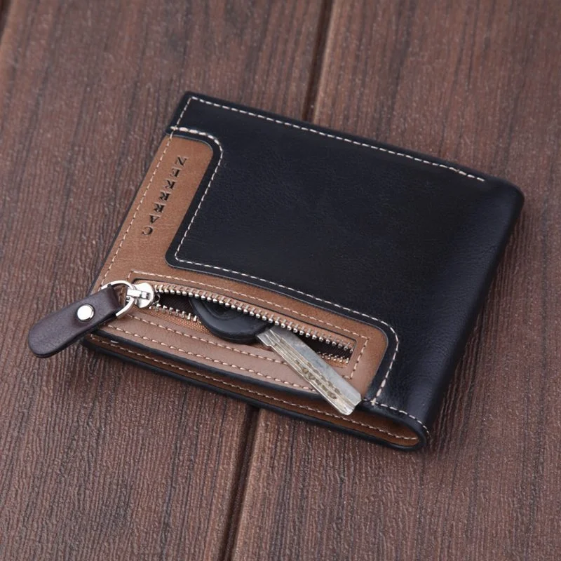 Retro Men's  Short Wallet  PU Leather Clutch Wallet Zipper Wallet Money Clip Credit Card Wallet Billfold Card Holder Notecase