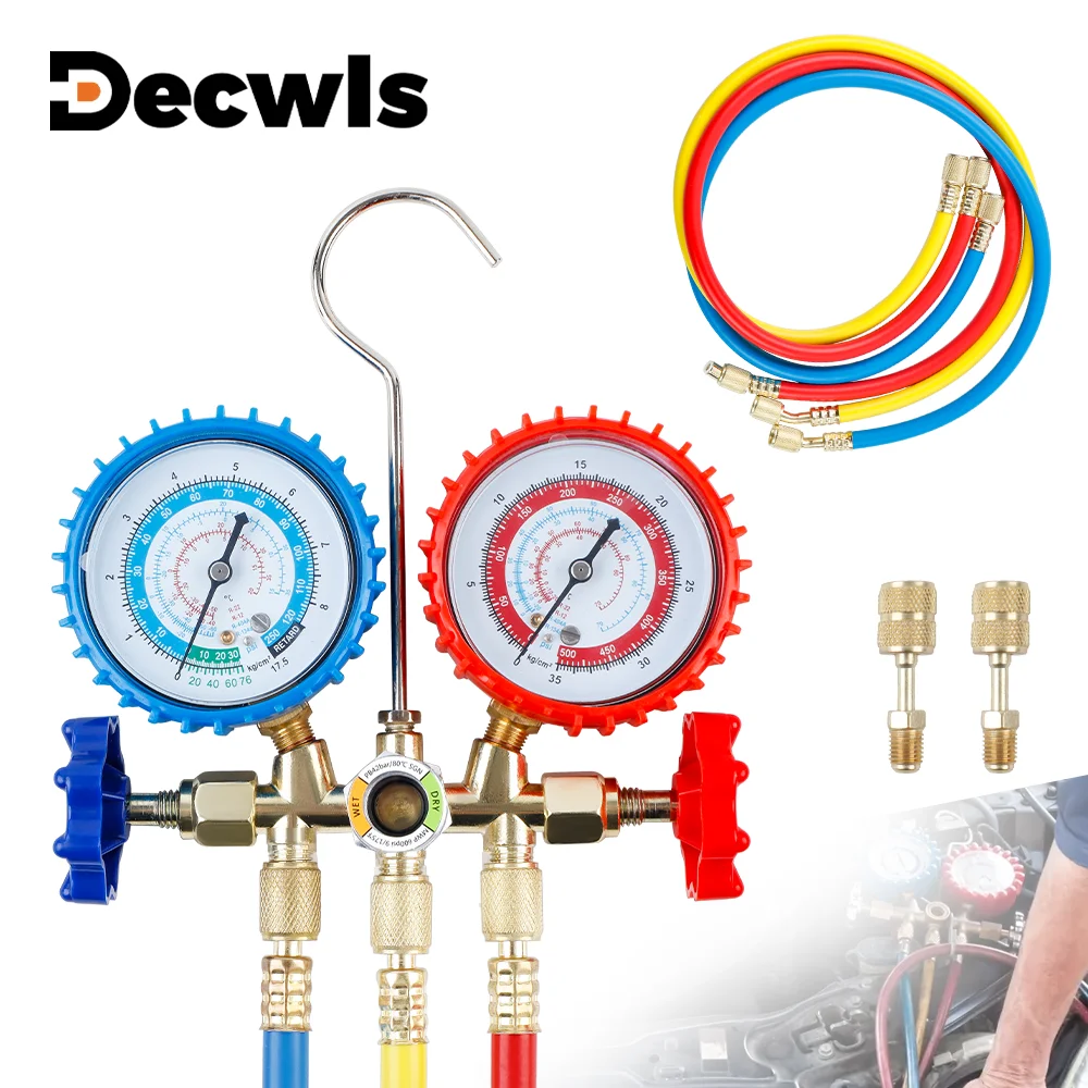 Car Air Conditioning Refrigerant Pipeline Pressure Gauge,Three-way Air Conditioning Manifold Pressure Gauge,Fluorine FillingTool