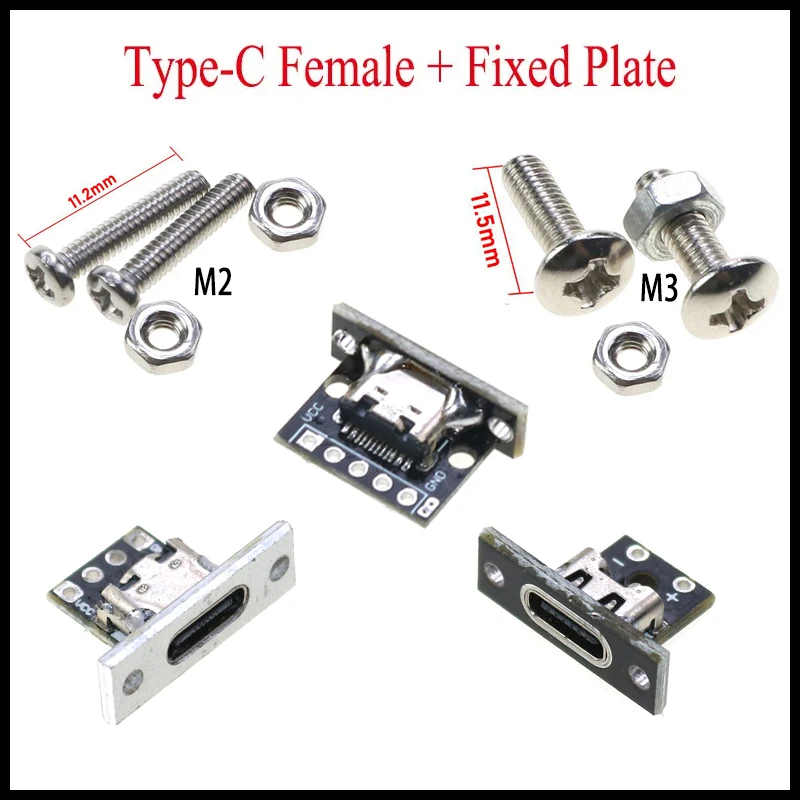 

1PCS USB Type C Female Socket With Fixing Plate Panel Mount Connector 2/4/6 Pin Type-C Charging Port Soldering Connectors Jack