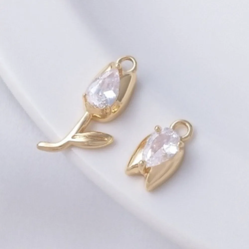 

1Pcs Copper Charms 14K Gold Color Inlaid Water Drop Zircon Tulip Pendant Bud Small Pendant DIY Earrings Bracelet Pendant