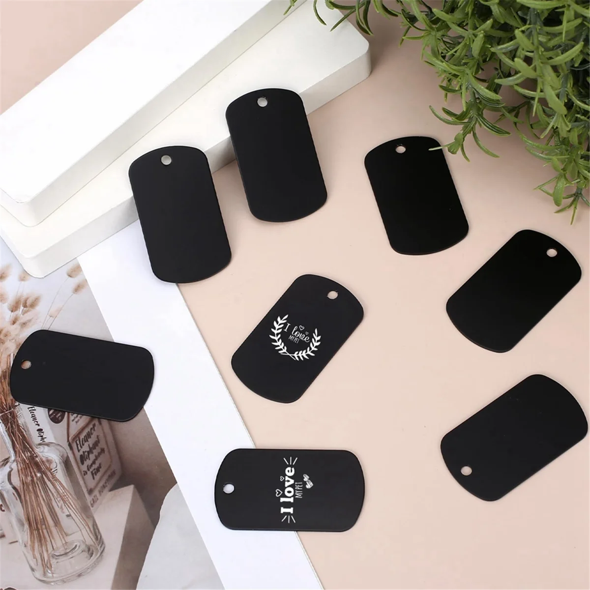 50 stuks metalen stempelen blanks zwart voor stempelen, graveren blanks aluminium stempelen blanks sleutelhanger blanco dog tag