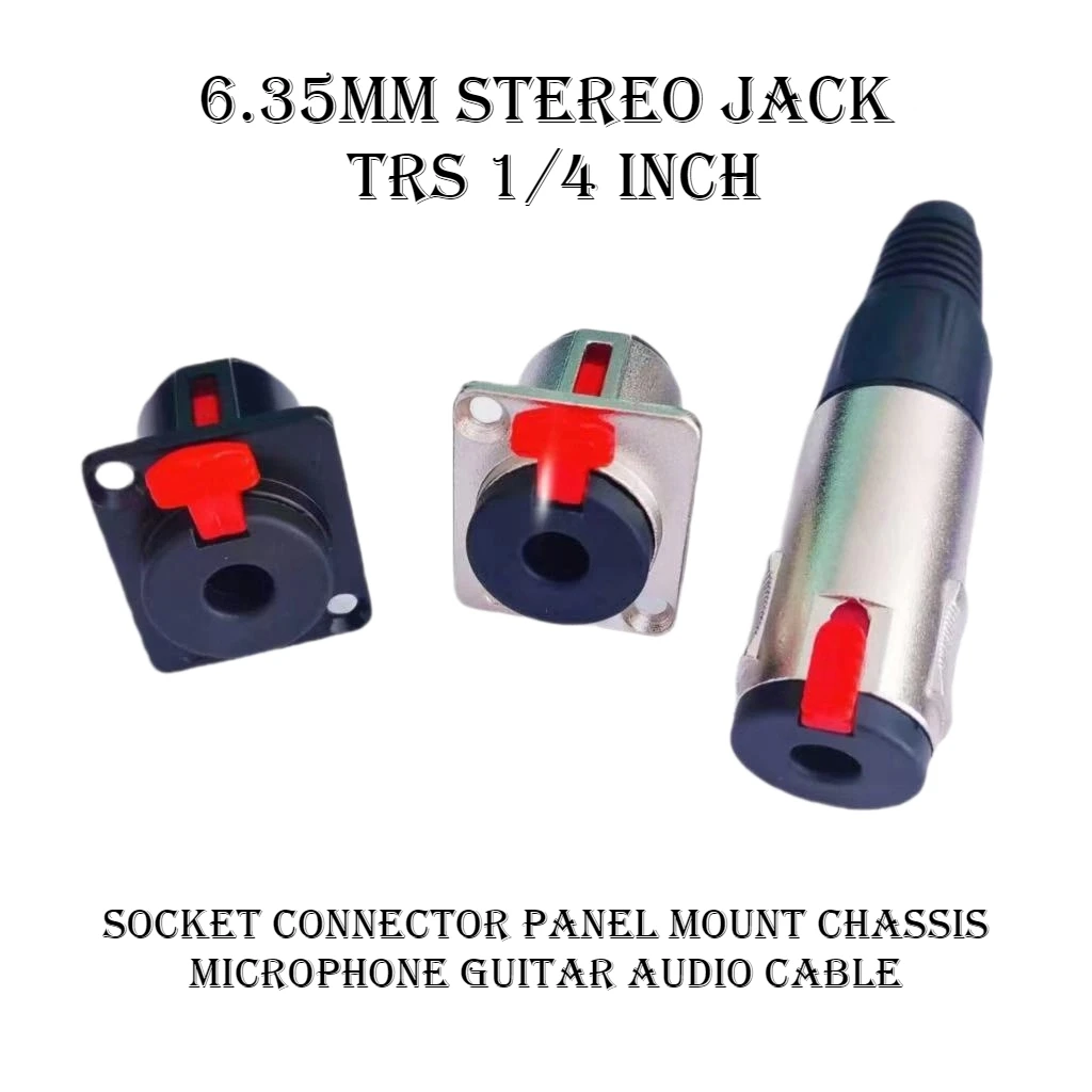 1Pcs 6.35mm Stereo Female Jack TRS 1/4 Inch Panel Mount Socket Connector for Guitar Microphone Audio Cable