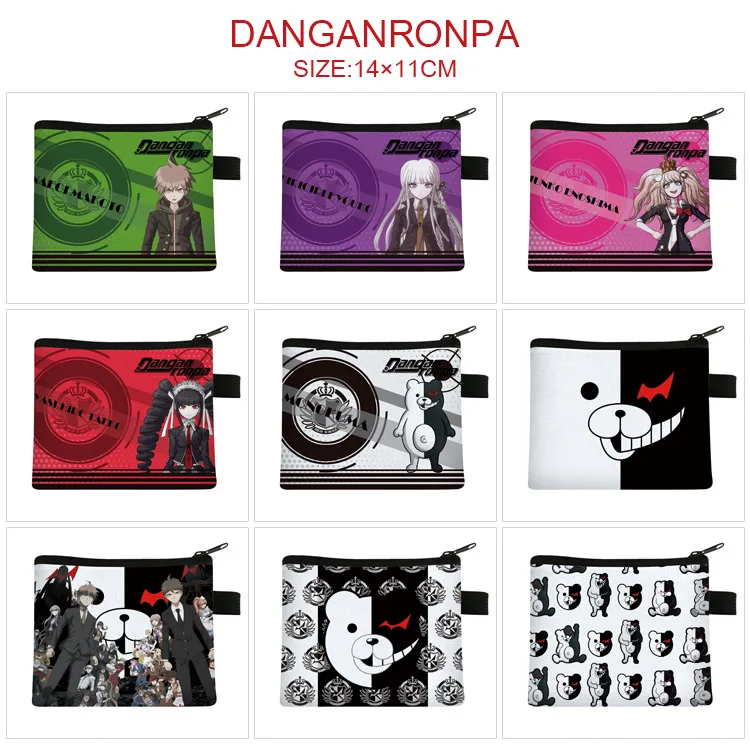 Danganronpa: Trigger Happy Havoc billeteras titular de la tarjeta de dibujos animados monedero hombres mujeres billeteras cortas con bolsillo para monedas con cremallera