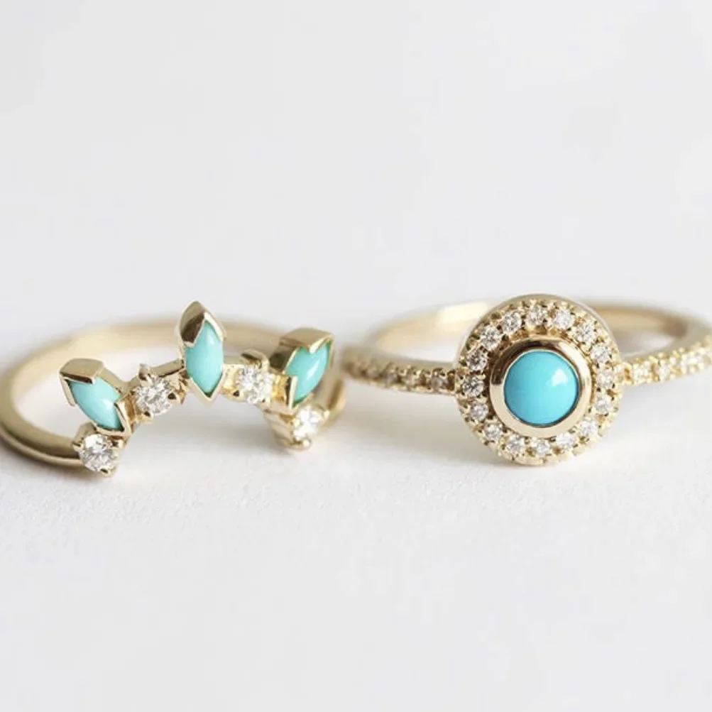 

Accessories New retro turquoise ring antique French women's pair ring