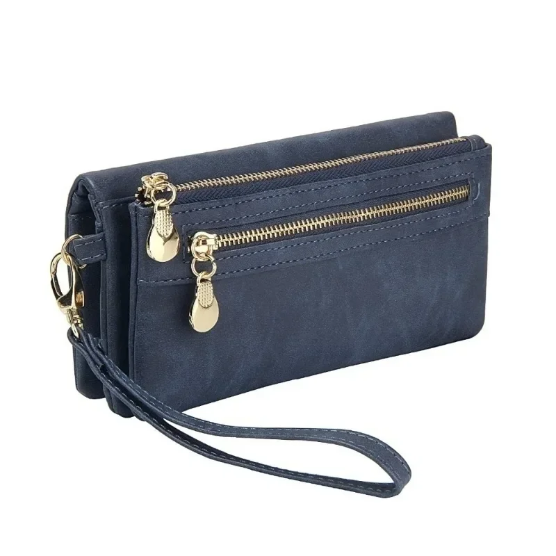 Fashion Women Wallets Dull Polish Leather Wallet Double Zipper Day Clutch Purse Wristlet  Handbags