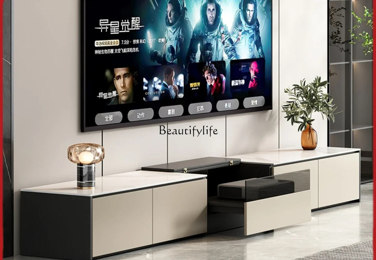 

Smart electric laser TV cabinet projector telescopic table special rock slab floor cabinet