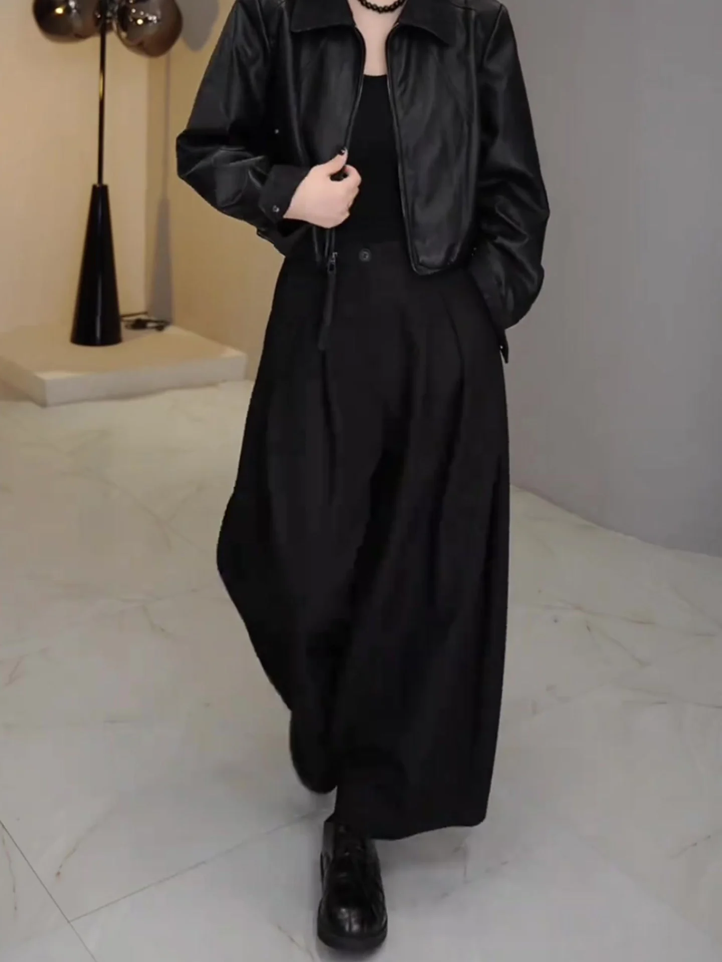 Bla plissé fleur bourgeon pantalon femmes automne hiver coupe ample dissimuler viande minceur conception décontracté jambe large pantalon