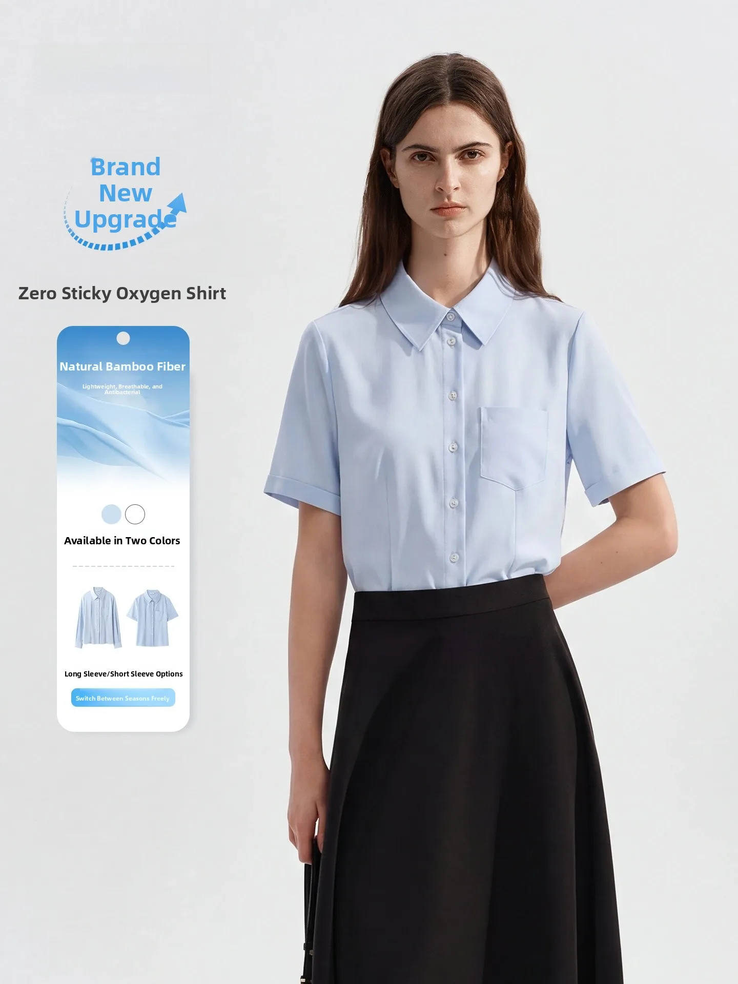 

Blue Shirt Women's Professional Short Sleeve Workwear Casual College Style Design Anti-Aging Top Lightweight Office Shirt