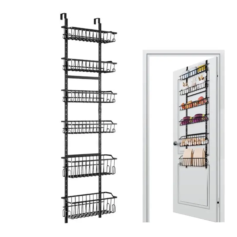 Pantry Door Organizer Shelf Multi-Tier Storage Shelf Door Racks With Adjustable Basket Space-Saving Large Capacity No-Drilling