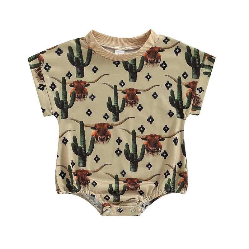 

Toddler Baby Rompers Newborn Clothes Infant Baby Girls Boys Cow Head Cactus Print Short Sleeve Casual Romper Summer Clothing