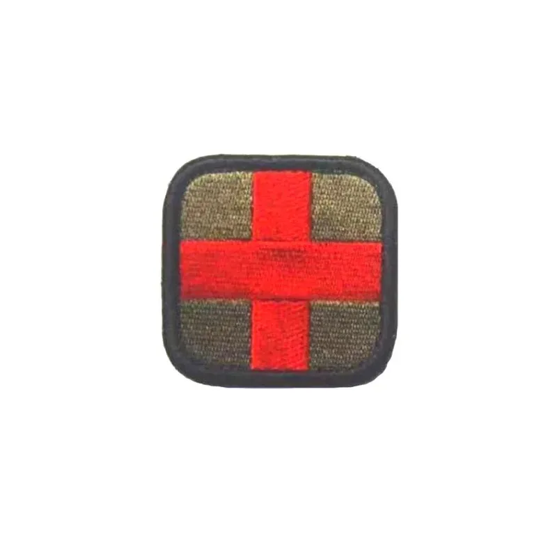 Small Square Red Cross Embroidery Hook&loop Patches Outdoor First Aid Medical Badge Cross Flag with Colored Base Tactical Emblem