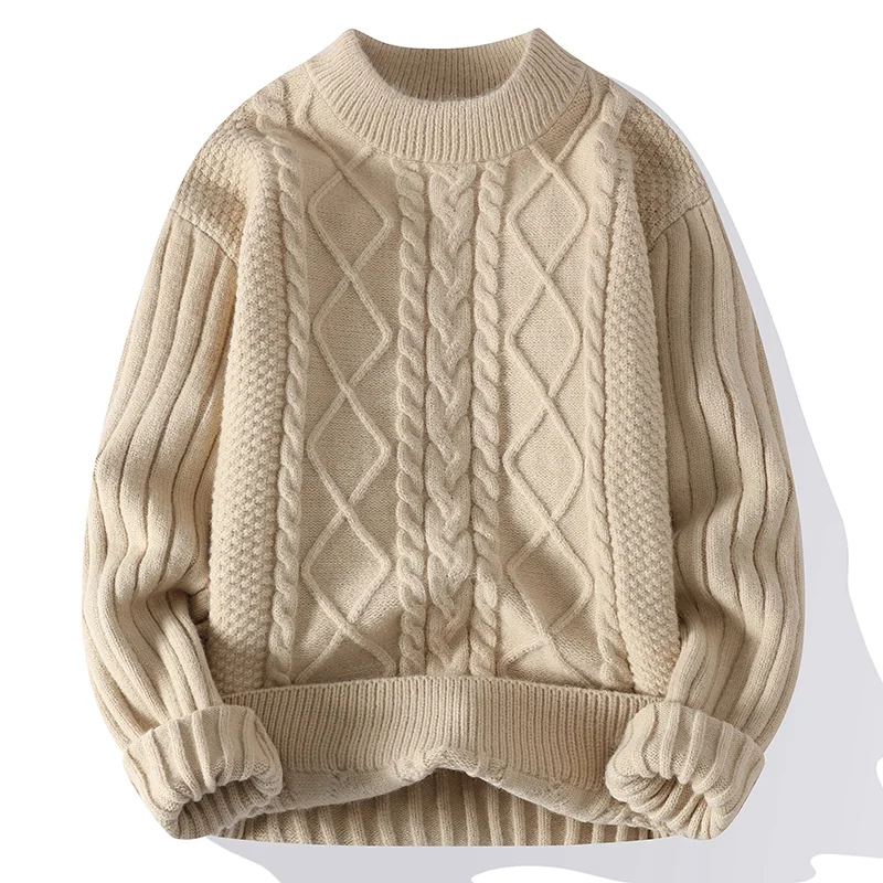 New Thick Warm Pullovers Round Collar Long Sleeve Weave Half Turtleneck Collar Classical Knitted Sweater