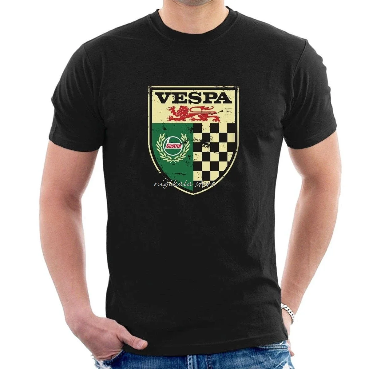 Fashion VESPA CASTROL SIGN Quality Printed T-SHIRT Distressed Classic Retro Oil M03 Cartoon Hip Hop Unisex 100%Cotton Tee Shirts